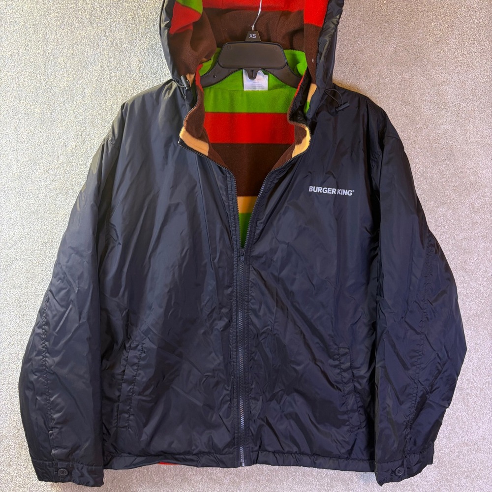 Burger King Crew Drive-Thru Jacket Mens Large Black Fleece Lined Hooded Logo